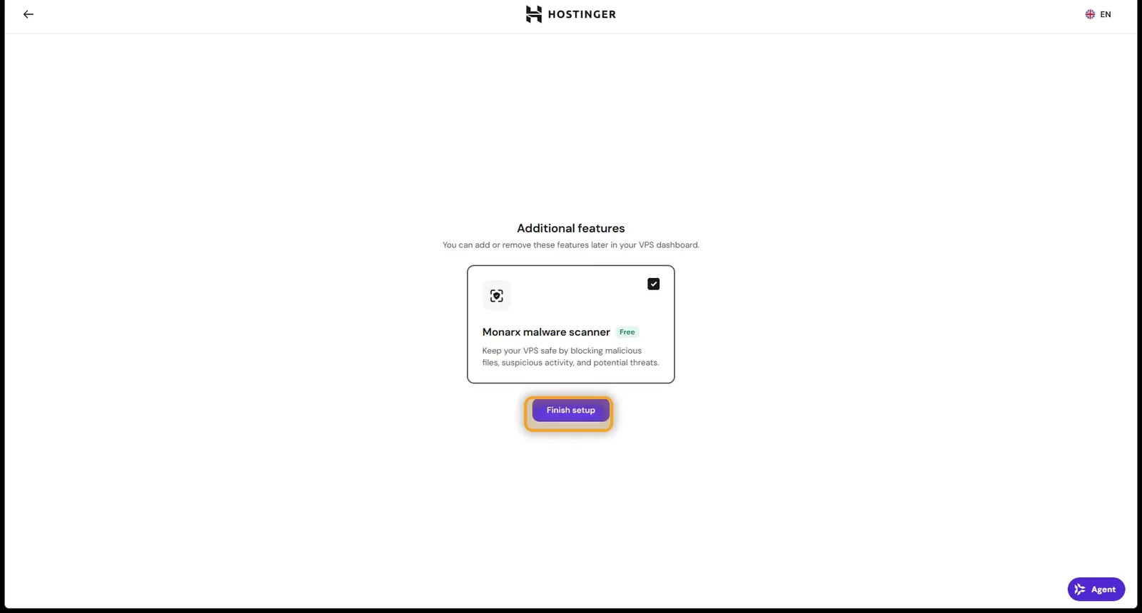 The Finish setup button in the VPS setup wizard