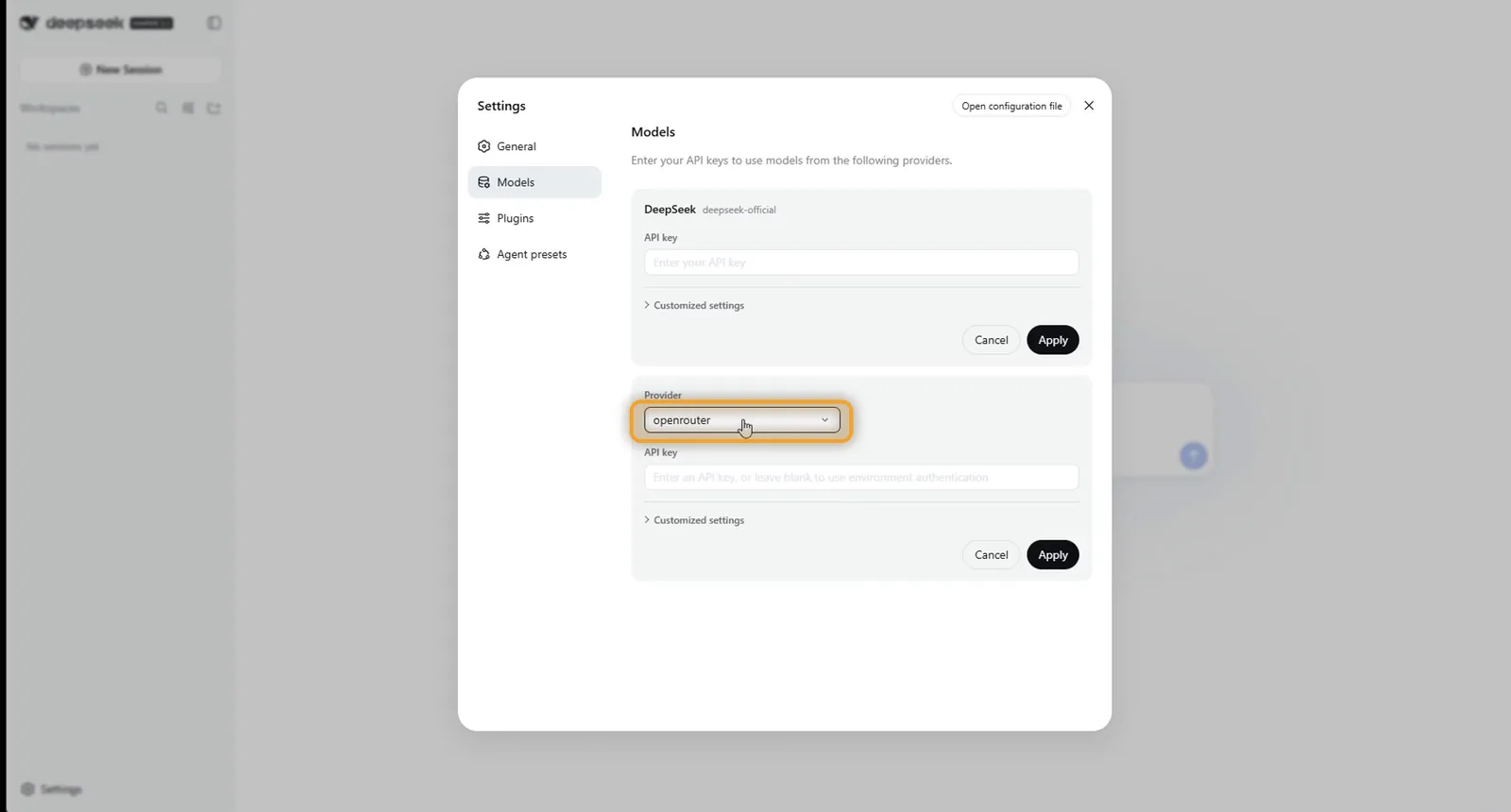 OpenRouter picked as the provider in DeepSeek Harness